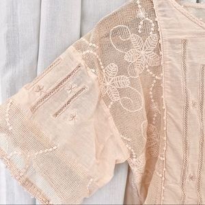 Zara cream embroidered silk / cotton blend top